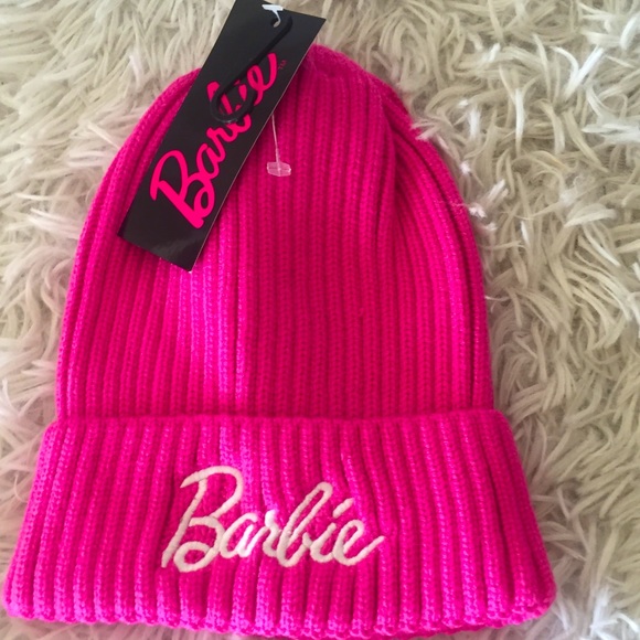 Barbie Accessories - Barbie Hot Pink Embroidered Ribbed Knit Beanie